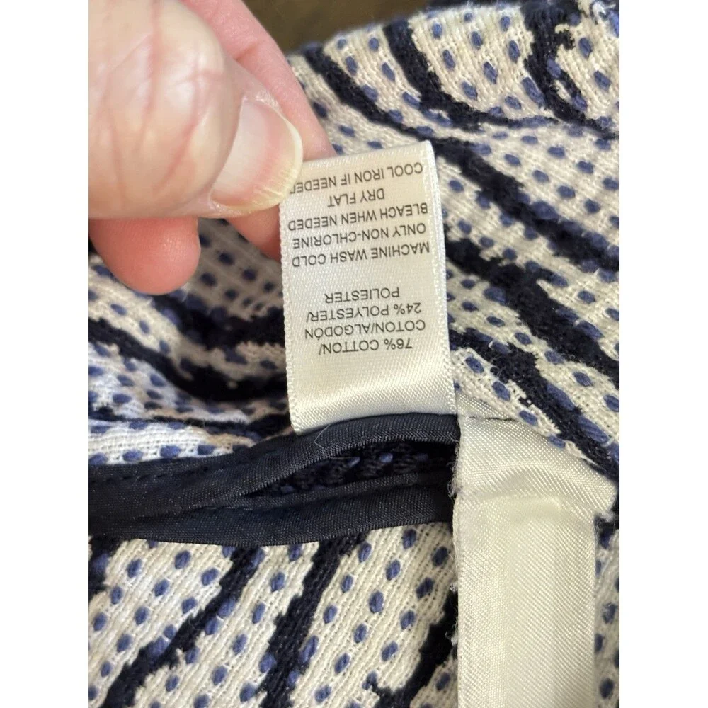 Ann Taylor LOFT Jacquard Ikat Navy Blue White Faux Wrap Skirt Womens Small